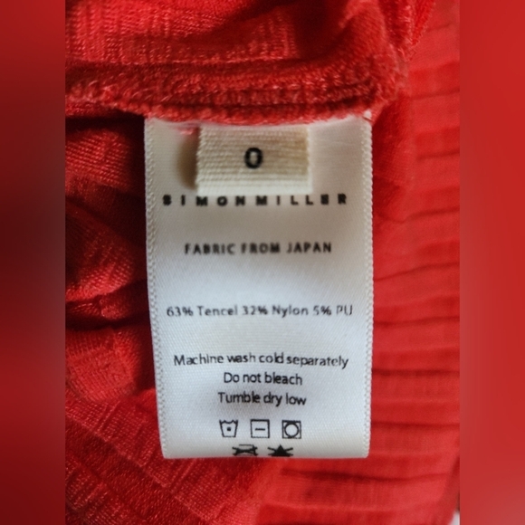 Simon Miller Midi Ribbed Knit Fitted Long Sleeve Orange Red Dress SZ 0 - Picture 5 of 7